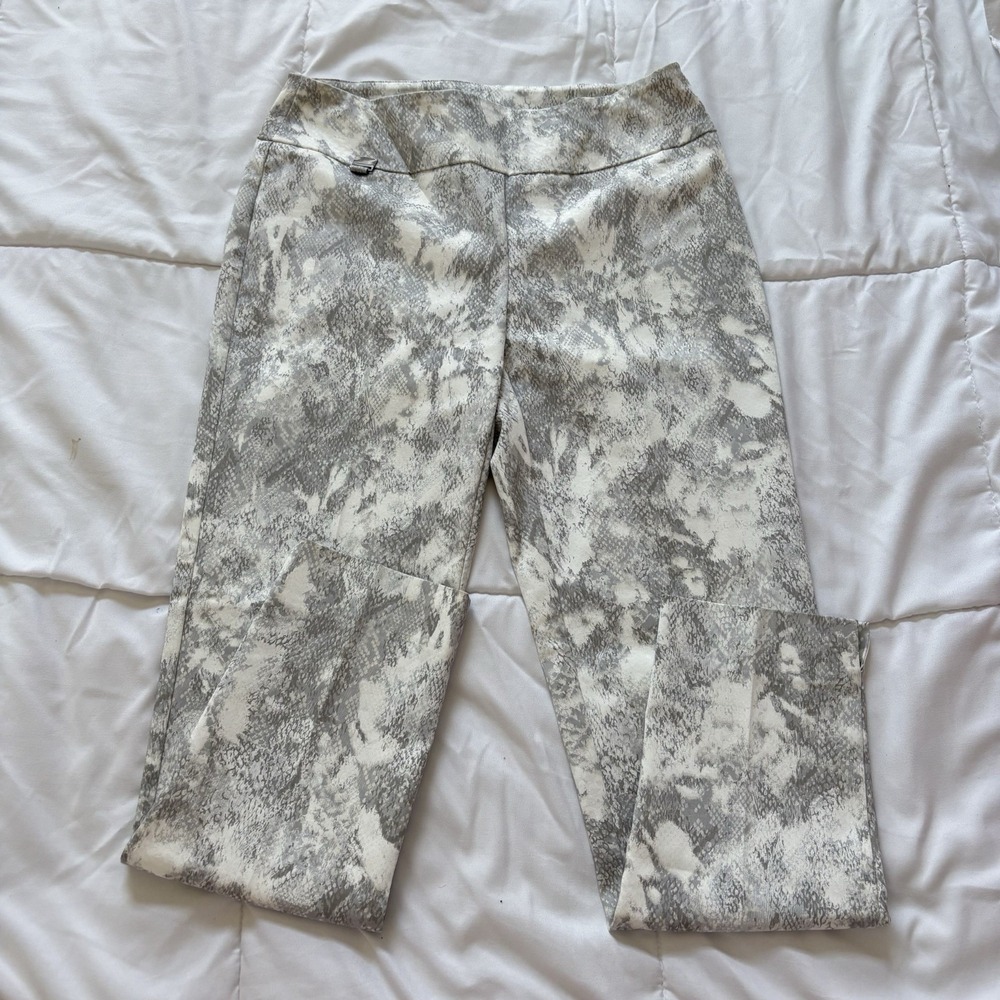 Lisette Montreal Pants Womens 8 Gray White Snake Print Pull‎ On Preppy Office